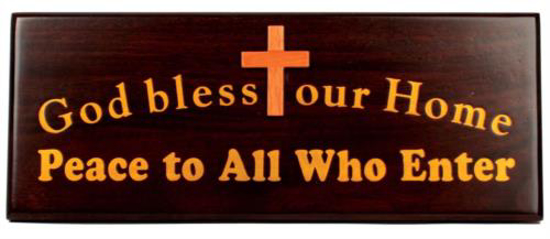 Picture of GOD BLESS OUR HOME PLAQUE (GOLD LEAF WITH CROSS)
